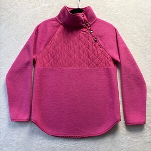 J. Crew Quilted Fleece Women Sz XXS Hot Pink Pullover Snap Neck Sweatshirt‎
